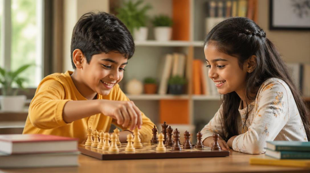 Children enjoying a game of chess together